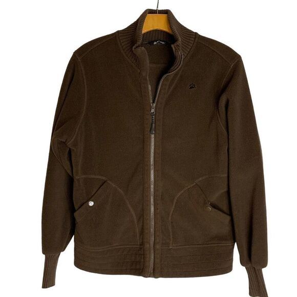 Snozu Women's size Medium Brown Fleece Sweater trim Full Zip Front Jacket - Picture 2 of 10